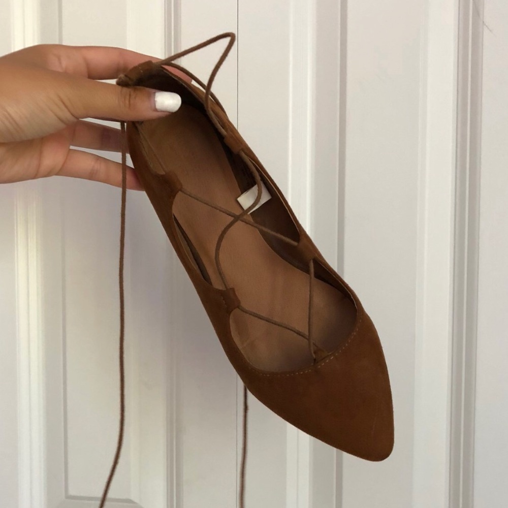 Faux suede lace up flats